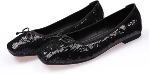 Women's Fashion French Slip on Flats,Retro Square-Toe Bow Ballet Shoes Solid Classic Color-Blocking Soft Comfortable Flat Shoes