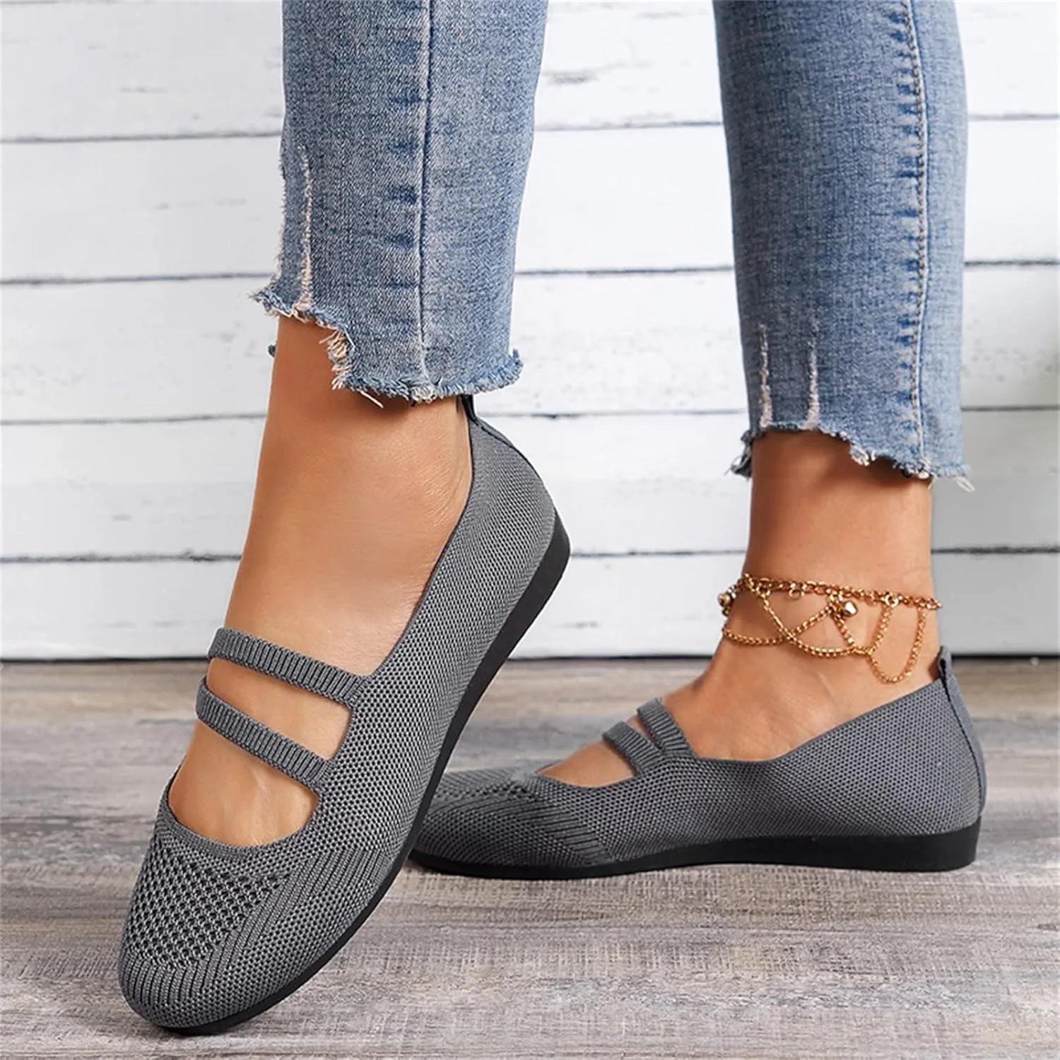 Women's Flat Ballet Shoes Knit Flat Shoes Round Toe Slip on Women Flats for Dressy Casual Office Work Wedding