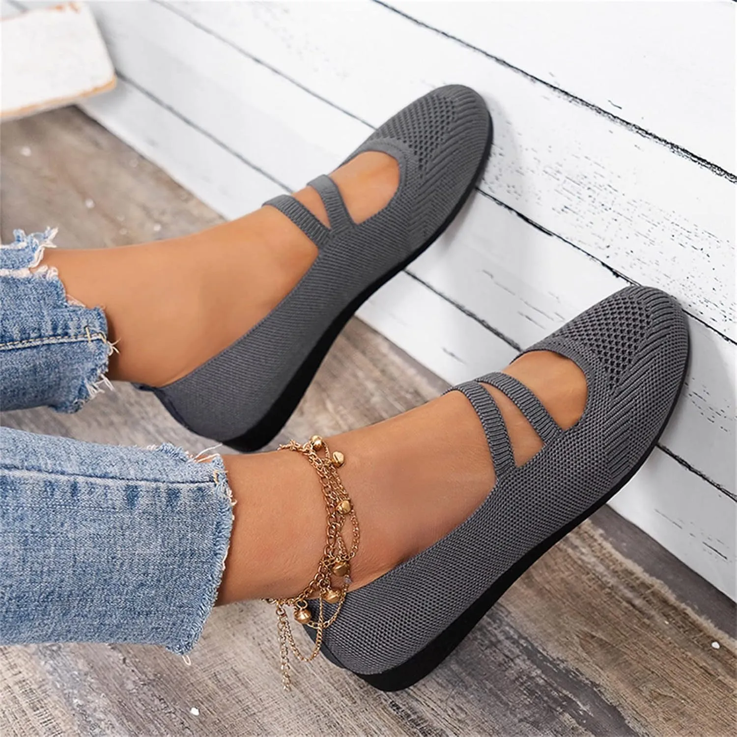 Women's Flat Ballet Shoes Knit Flat Shoes Round Toe Slip on Women Flats for Dressy Casual Office Work Wedding