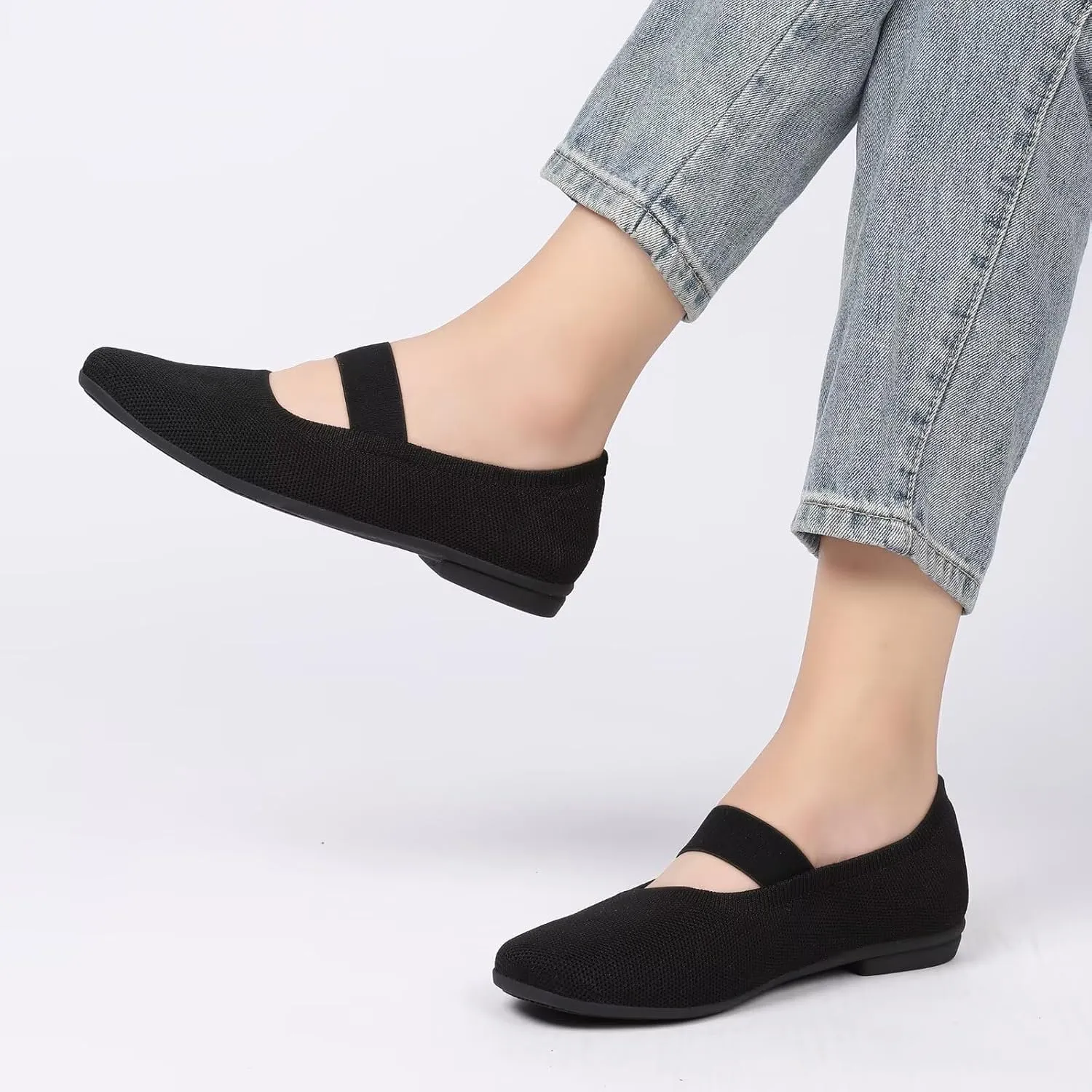 Women’s Flats Shoes Knit Mary Jane Ballet Flat Comfort Walking Dressy Work Office Ballerina Slip-on Shoes with Strap