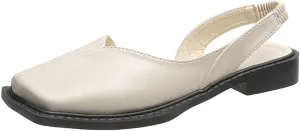 Women's Flats Shoes Square Toe Slingback Flats Adjustable Strap Flats Sandals Slip on Casual Flats Shoes Leather Dress Shoes for Wedding