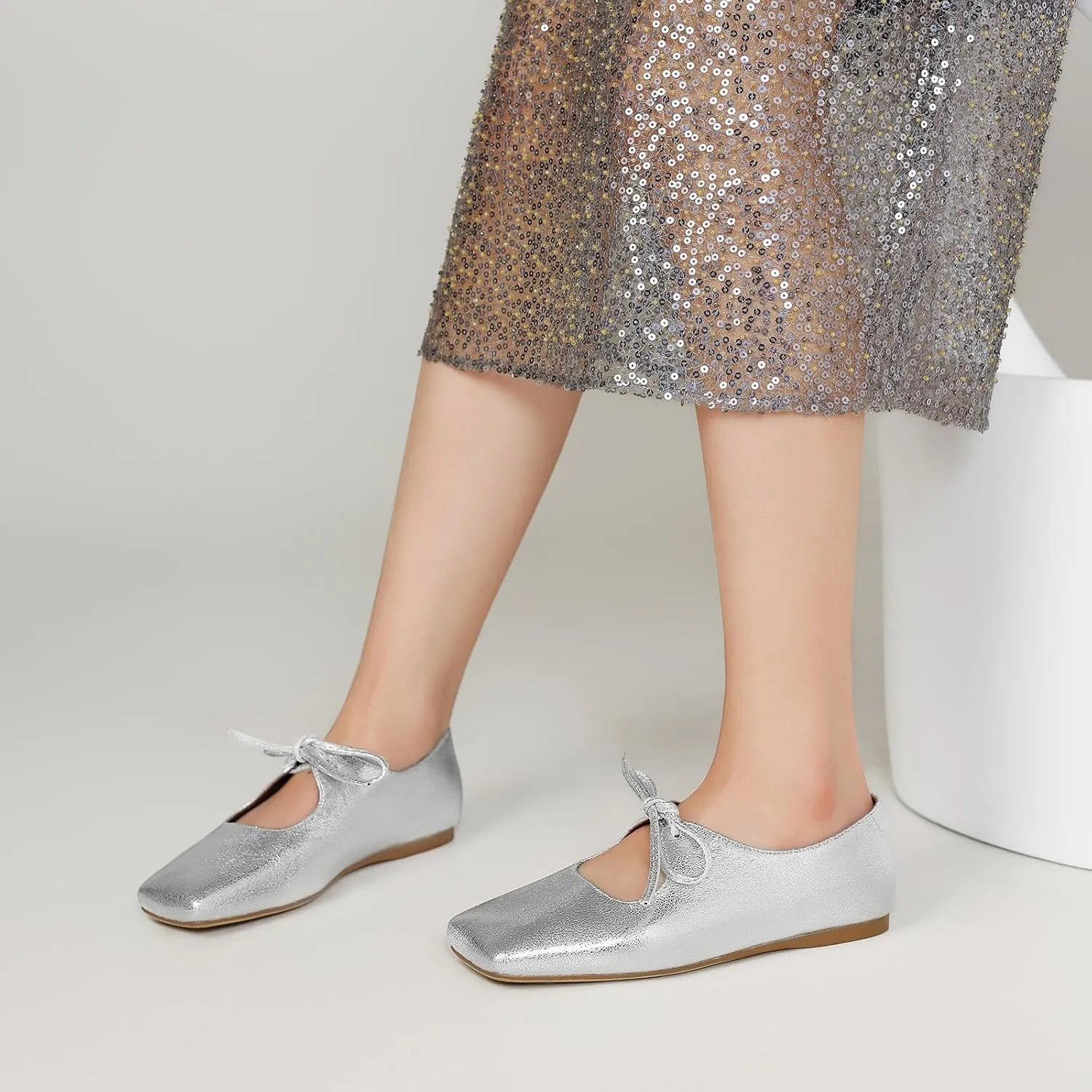 Women's Flats Soft Faux Leather Mary Jane Flats Comfortable Ballet Flats Business Casual Work Square Toe Slip On Dress Mary Jane Shoes