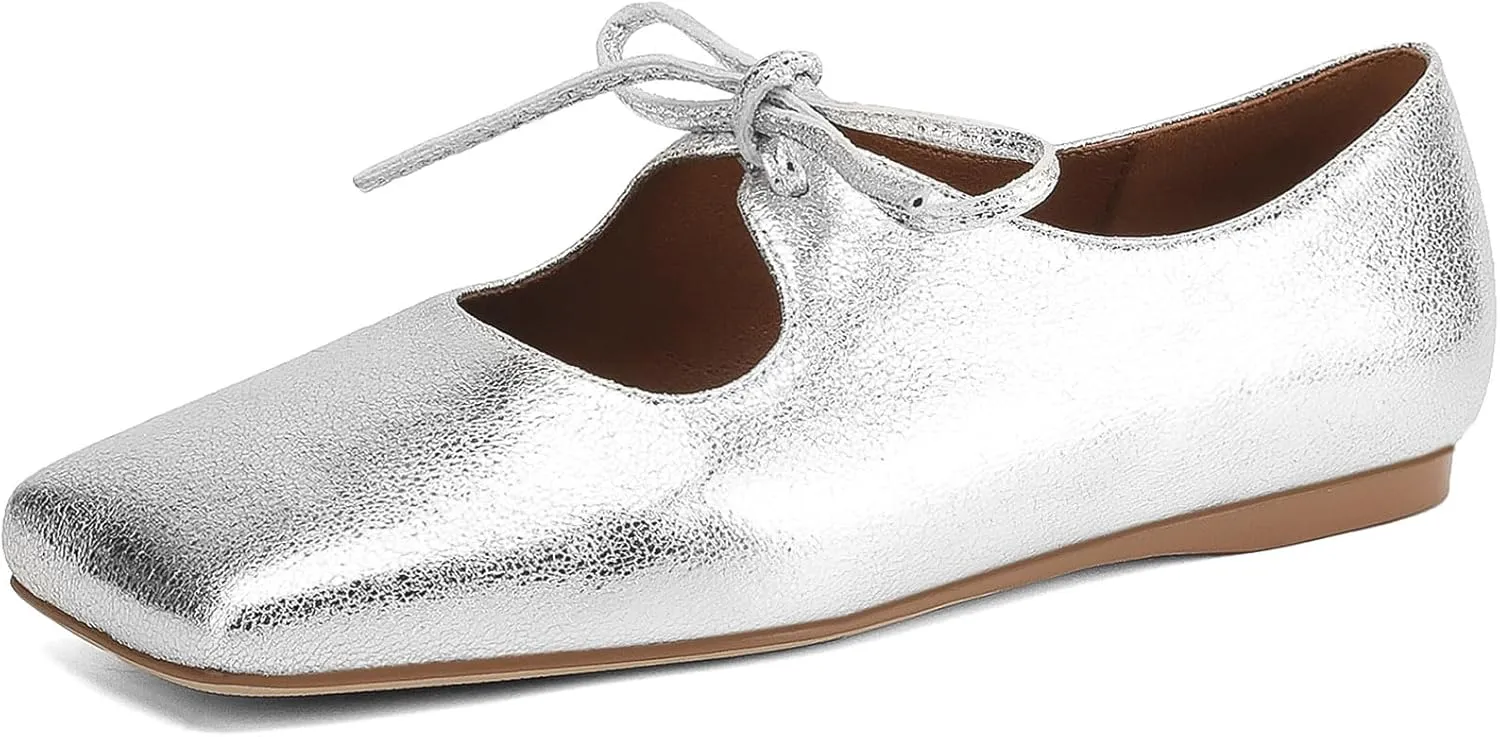 Women's Flats Soft Faux Leather Mary Jane Flats Comfortable Ballet Flats Business Casual Work Square Toe Slip On Dress Mary Jane Shoes