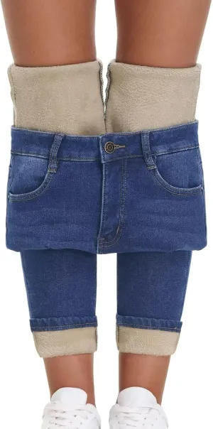 Women's Fleece Lined Jeans Skinny High Waisted Winter Thick Fleece Warm Stretch Fleece Lining Women Jeans Pants