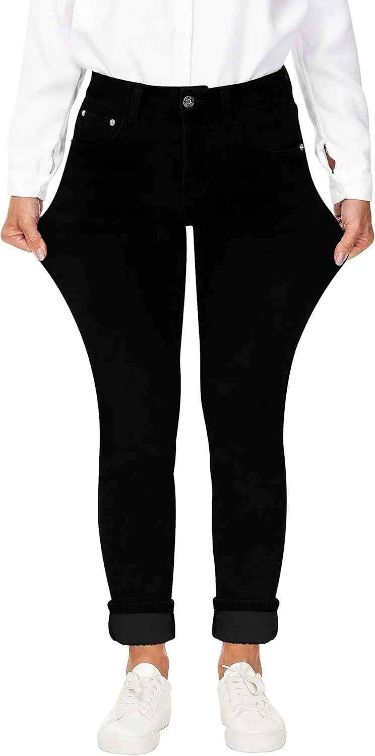 Women's Fleece Lined Jeans Thermal Flannel Lined Jeans Winter Warm Thicken Skinny Stretch Denim Pants