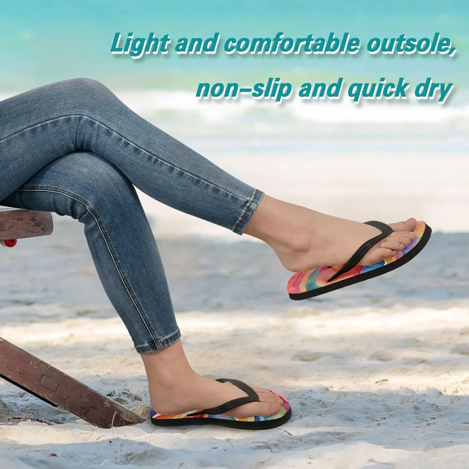 Women's Flip Flop Sandals Casual Summer Sandal, Mens Flip Flops for Beach Outdoor-Abstract Watercolor Fluid Print