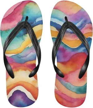 Women's Flip Flop Sandals Casual Summer Sandal, Mens Flip Flops for Beach Outdoor-Abstract Watercolor Fluid Print