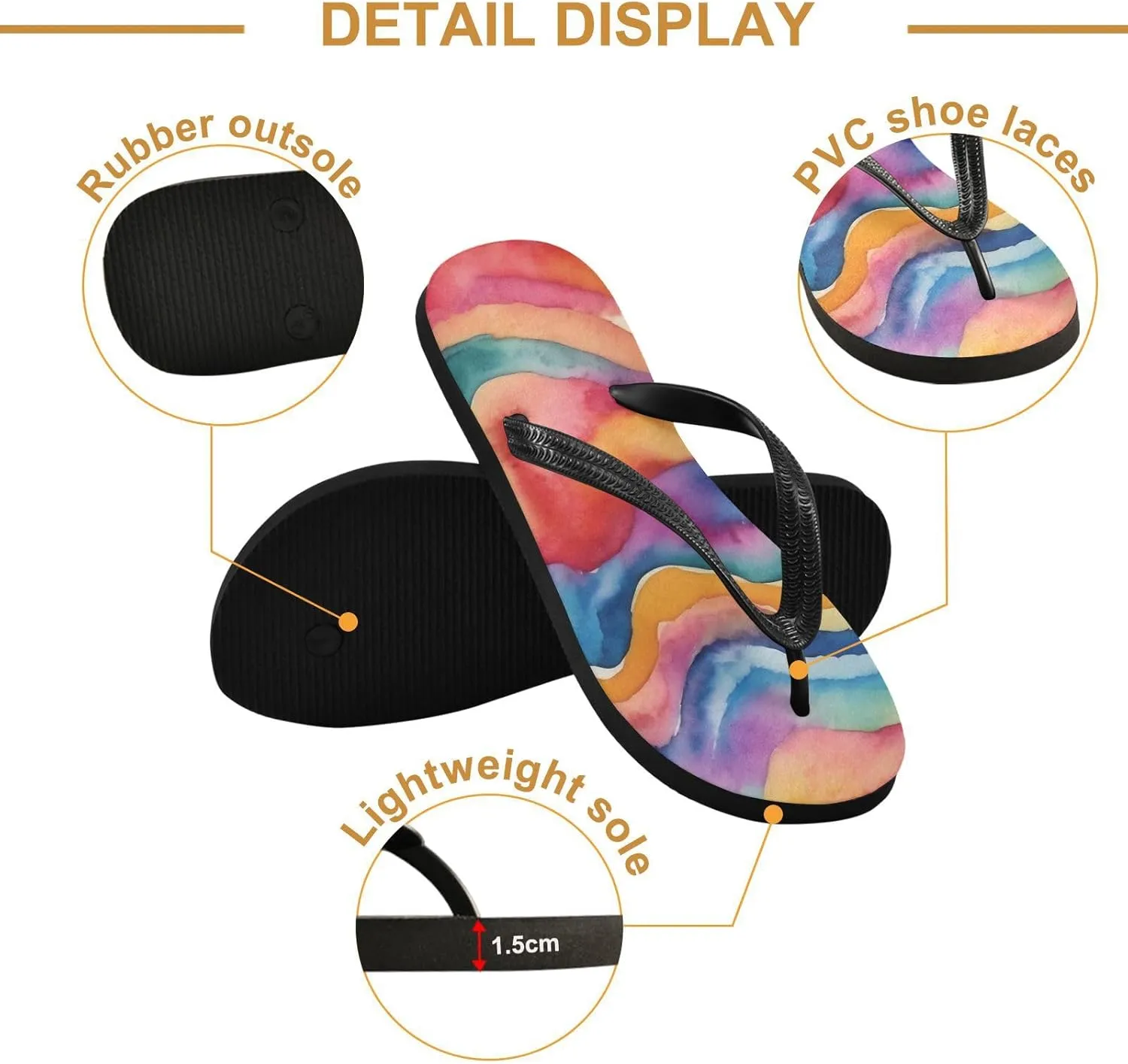 Women's Flip Flop Sandals Casual Summer Sandal, Mens Flip Flops for Beach Outdoor-Abstract Watercolor Fluid Print