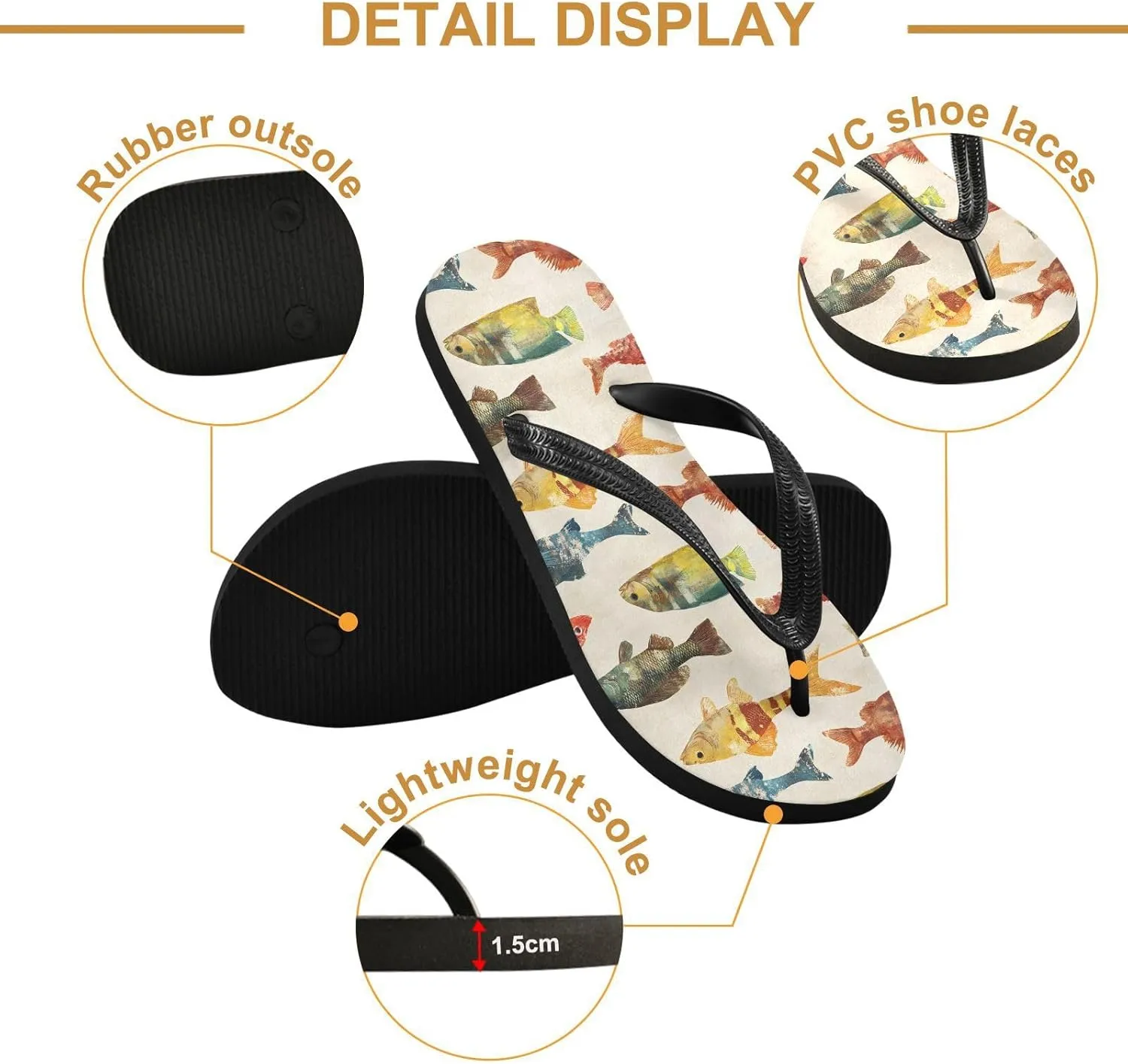 Women's Flip Flop Sandals Casual Summer Sandal, Mens Flip Flops for Beach Outdoor-Watercolor Fishes Print XS