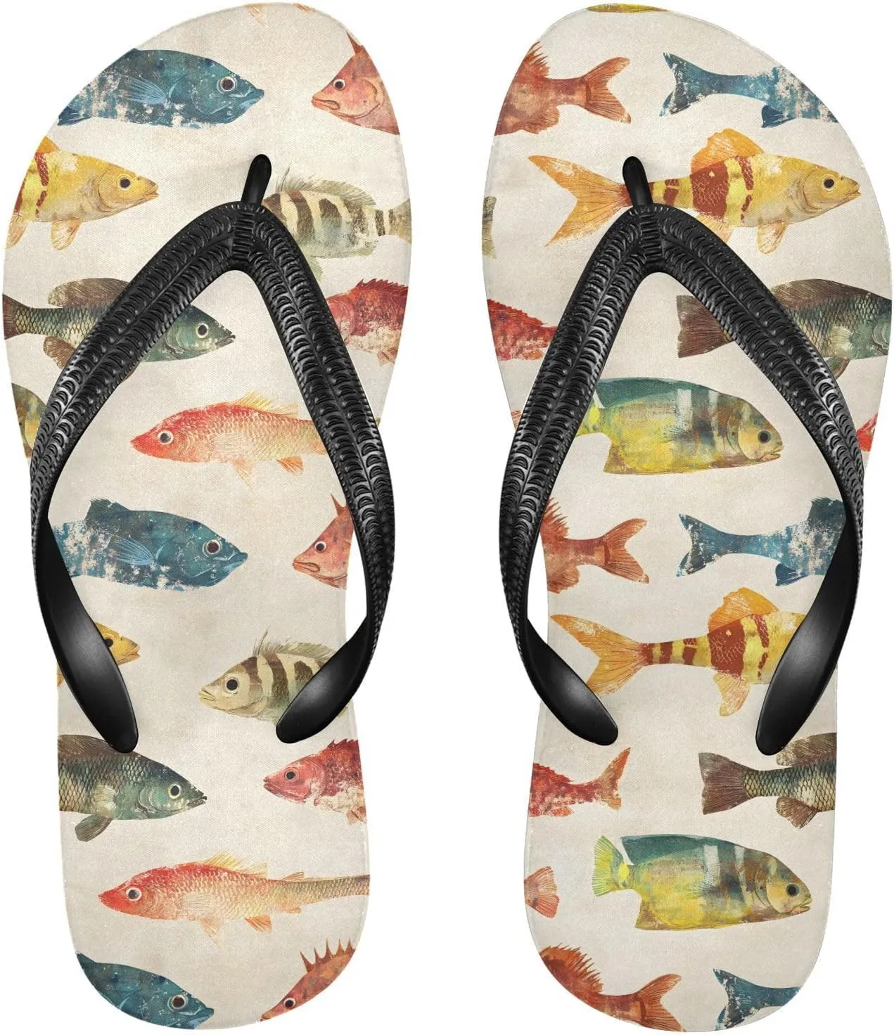 Women's Flip Flop Sandals Casual Summer Sandal, Mens Flip Flops for Beach Outdoor-Watercolor Fishes Print XS