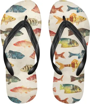 Women's Flip Flop Sandals Casual Summer Sandal, Mens Flip Flops for Beach Outdoor-Watercolor Fishes Print XS