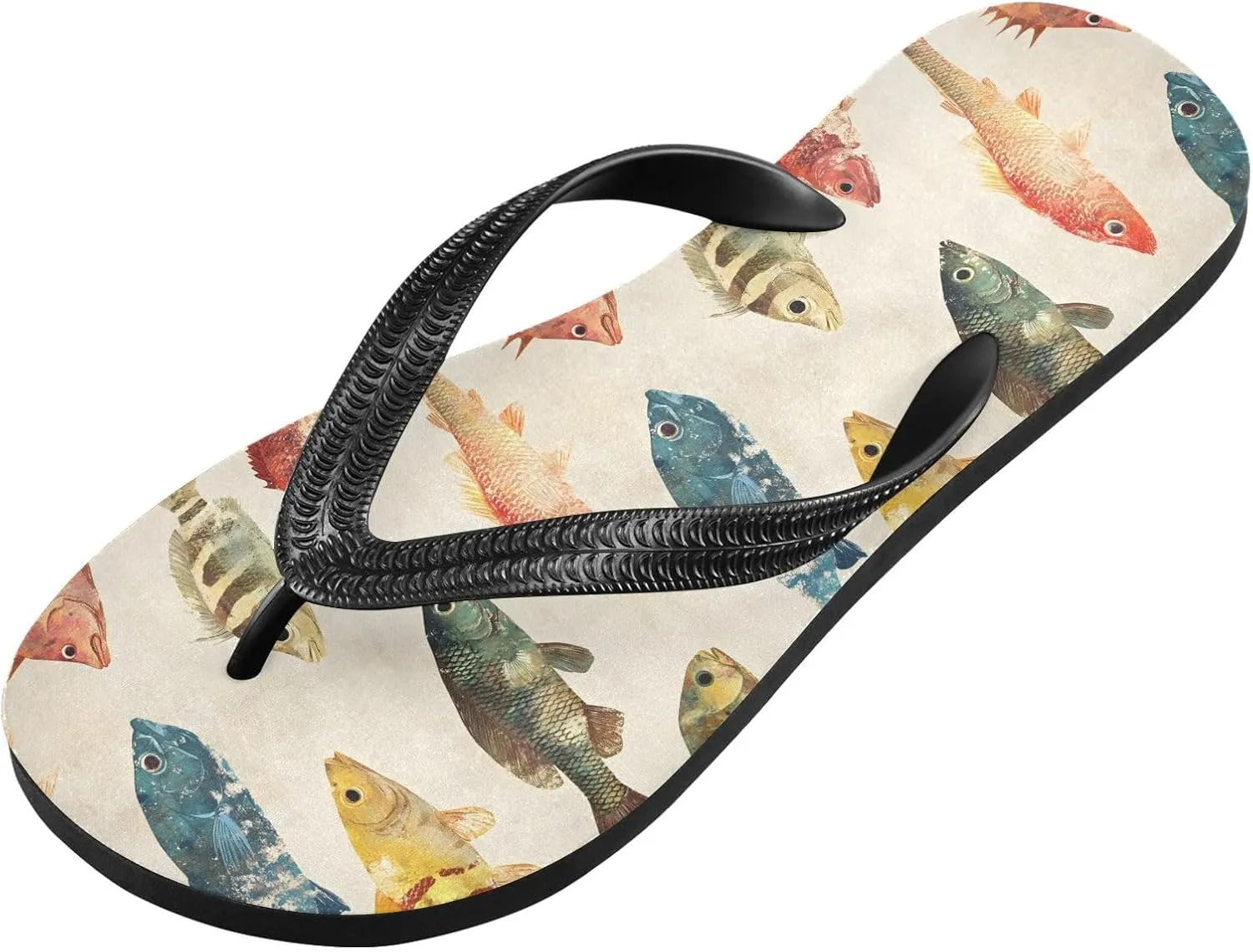 Women's Flip Flop Sandals Casual Summer Sandal, Mens Flip Flops for Beach Outdoor-Watercolor Fishes Print XS