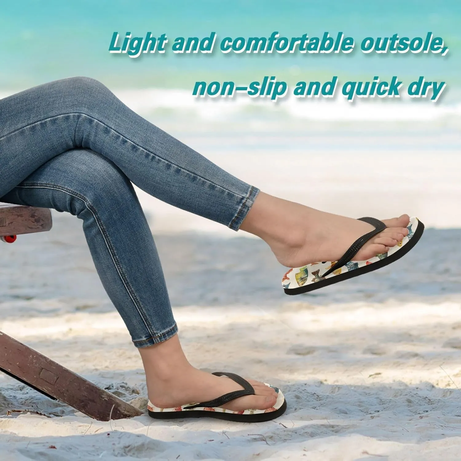 Women's Flip Flop Sandals Casual Summer Sandal, Mens Flip Flops for Beach Outdoor-Watercolor Fishes Print XS