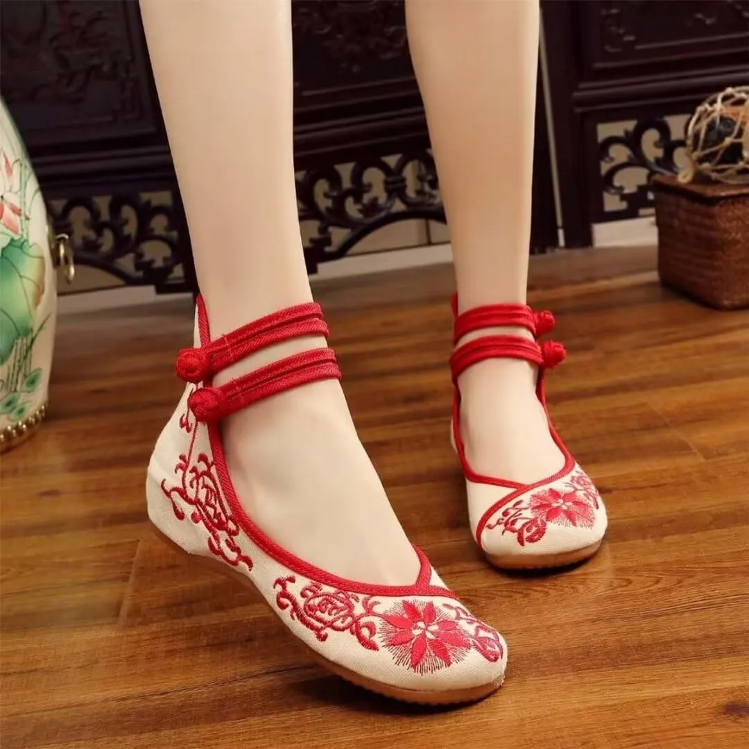 Women's Floral Flats Vintage Embroidered Shoes Mary Jane Shoes Casual Ballet Flats