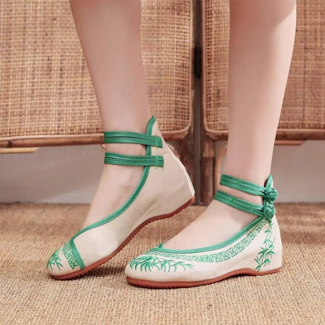 Women's Floral Flats Vintage Embroidered Shoes Mary Jane Shoes Casual Ballet Flats