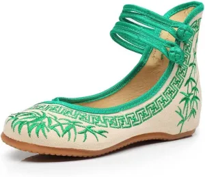 Women's Floral Flats Vintage Embroidered Shoes Mary Jane Shoes Casual Ballet Flats