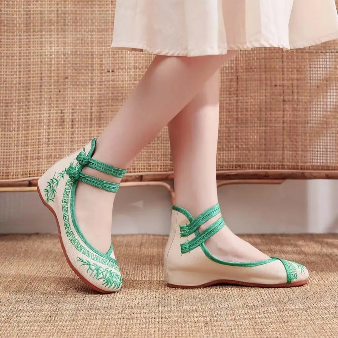 Women's Floral Flats Vintage Embroidered Shoes Mary Jane Shoes Casual Ballet Flats