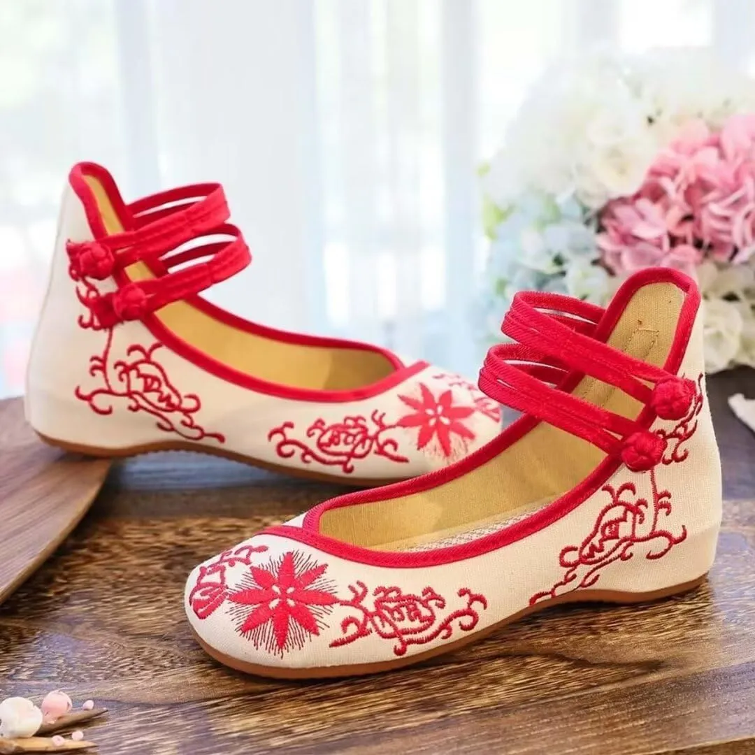 Women's Floral Flats Vintage Embroidered Shoes Mary Jane Shoes Casual Ballet Flats