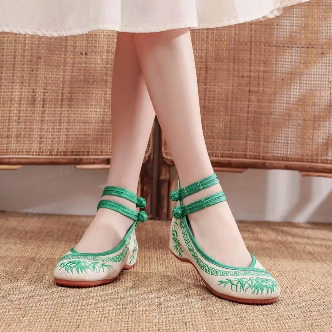 Women's Floral Flats Vintage Embroidered Shoes Mary Jane Shoes Casual Ballet Flats