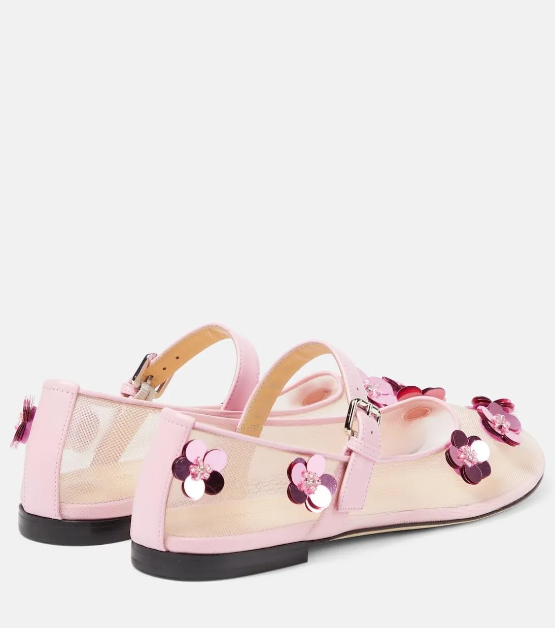 Women's Floral Mesh Mary Jane Flats Round Toe Flower Embellished Flats Buckle Strap Comfortable Sequins Flats Closed Toe Casual Dress Ballerina Shoes