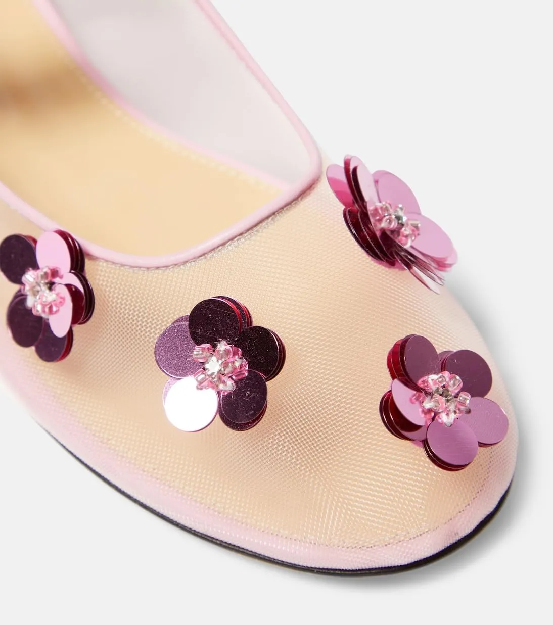 Women's Floral Mesh Mary Jane Flats Round Toe Flower Embellished Flats Buckle Strap Comfortable Sequins Flats Closed Toe Casual Dress Ballerina Shoes