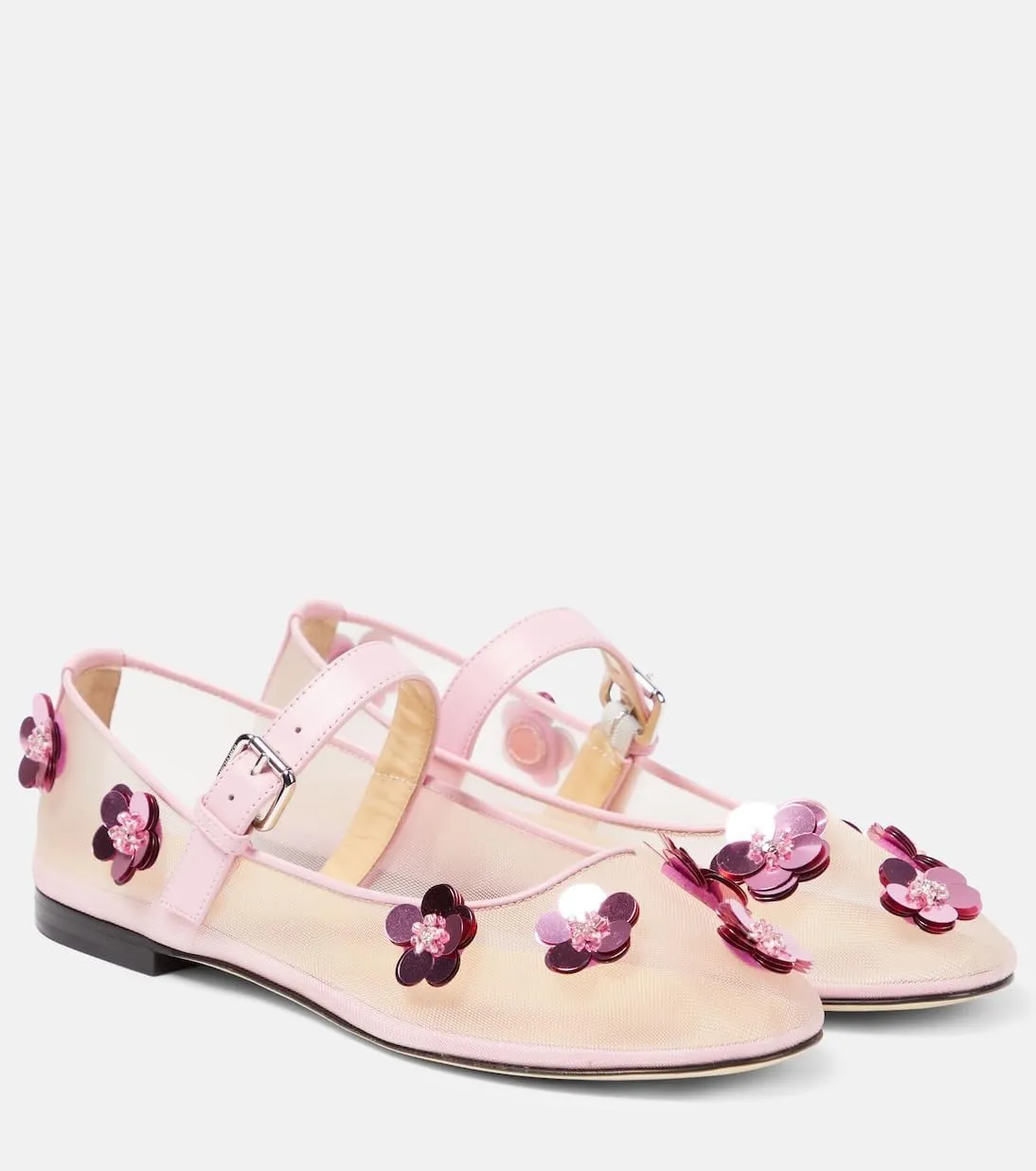 Women's Floral Mesh Mary Jane Flats Round Toe Flower Embellished Flats Buckle Strap Comfortable Sequins Flats Closed Toe Casual Dress Ballerina Shoes