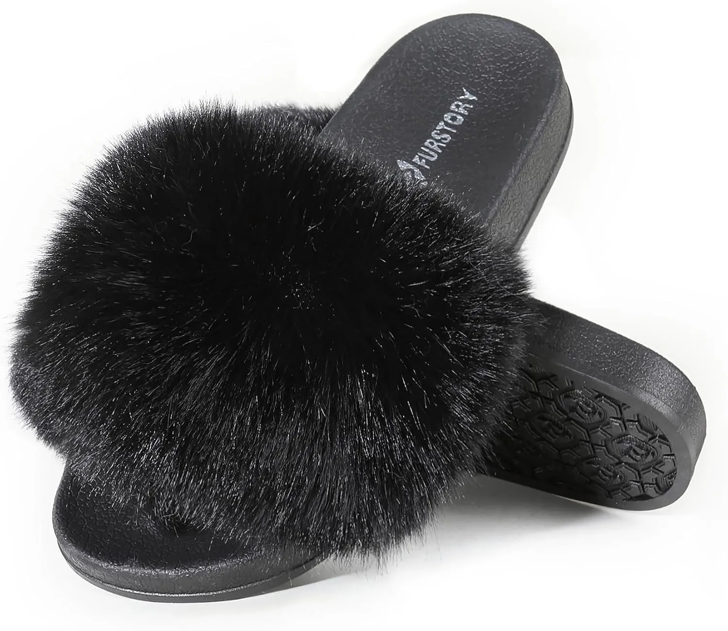 Women's Furry Slides Faux Fur Slides Fuzzy Slippers Fluffy Sandals Outdoor Indoor