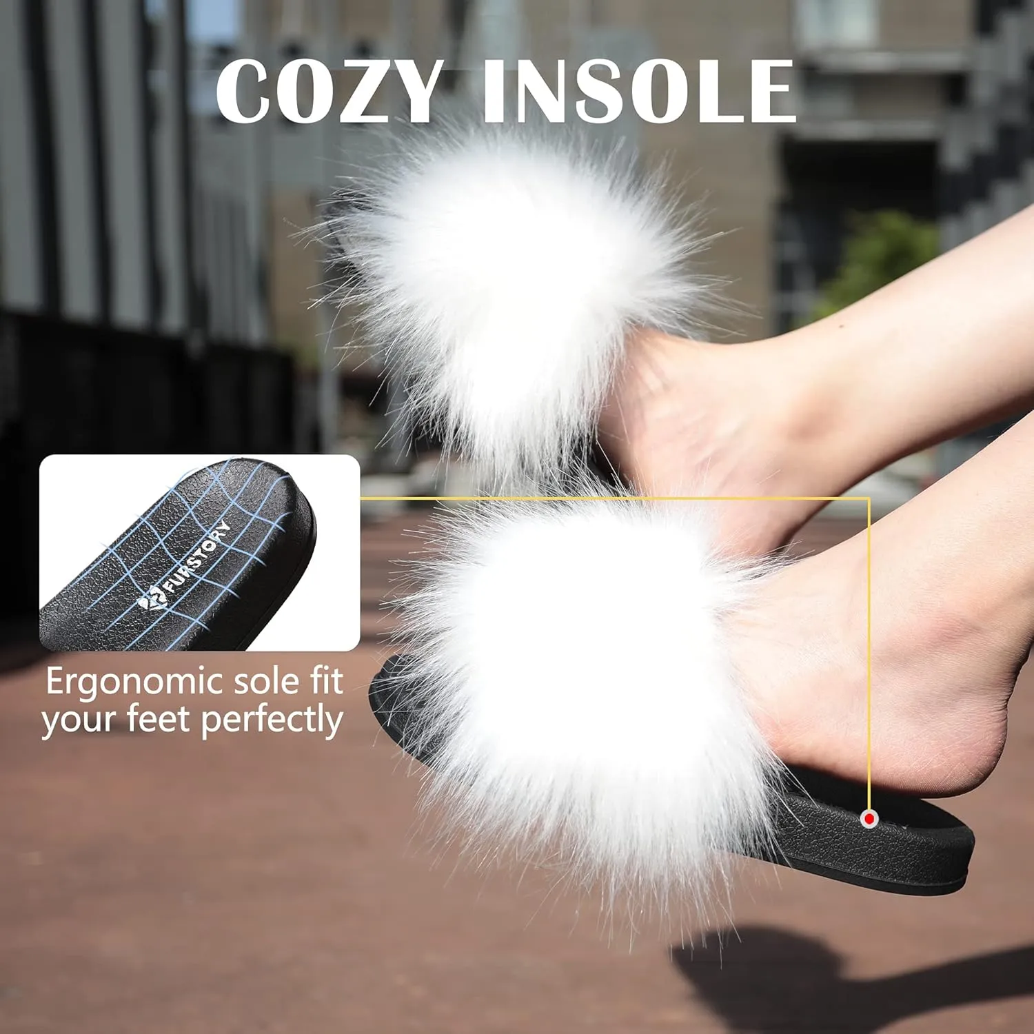 Women's Furry Slides Faux Fur Slides Fuzzy Slippers Fluffy Sandals Outdoor Indoor