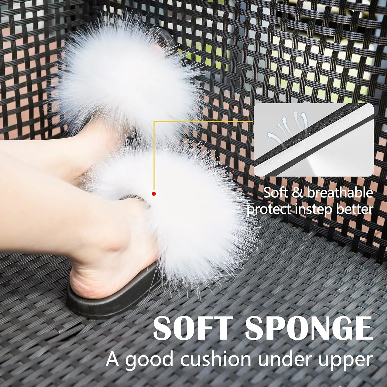 Women's Furry Slides Faux Fur Slides Fuzzy Slippers Fluffy Sandals Outdoor Indoor