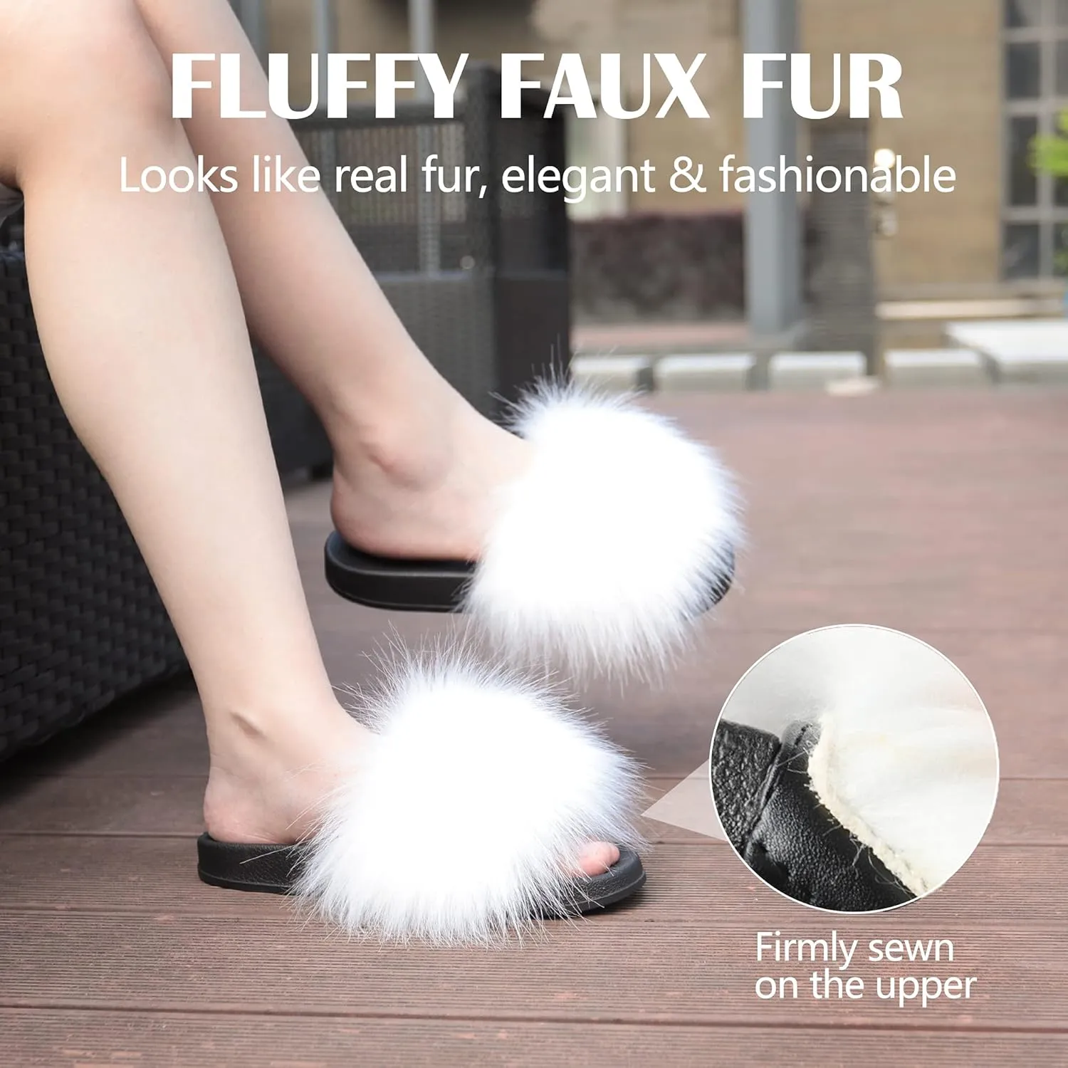 Women's Furry Slides Faux Fur Slides Fuzzy Slippers Fluffy Sandals Outdoor Indoor