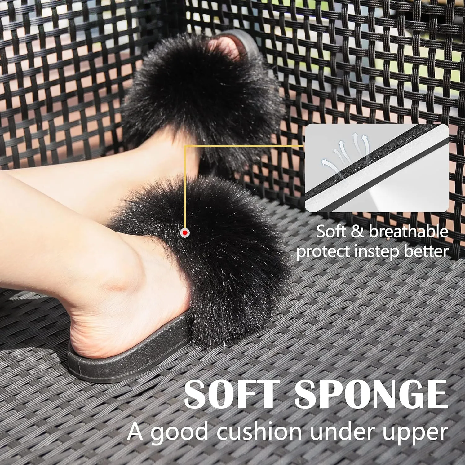 Women's Furry Slides Faux Fur Slides Fuzzy Slippers Fluffy Sandals Outdoor Indoor