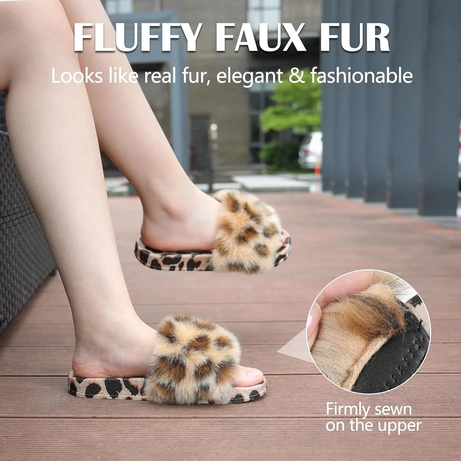 Women's Furry Slides Faux Fur Slides Fuzzy Slippers Fluffy Sandals Outdoor Indoor