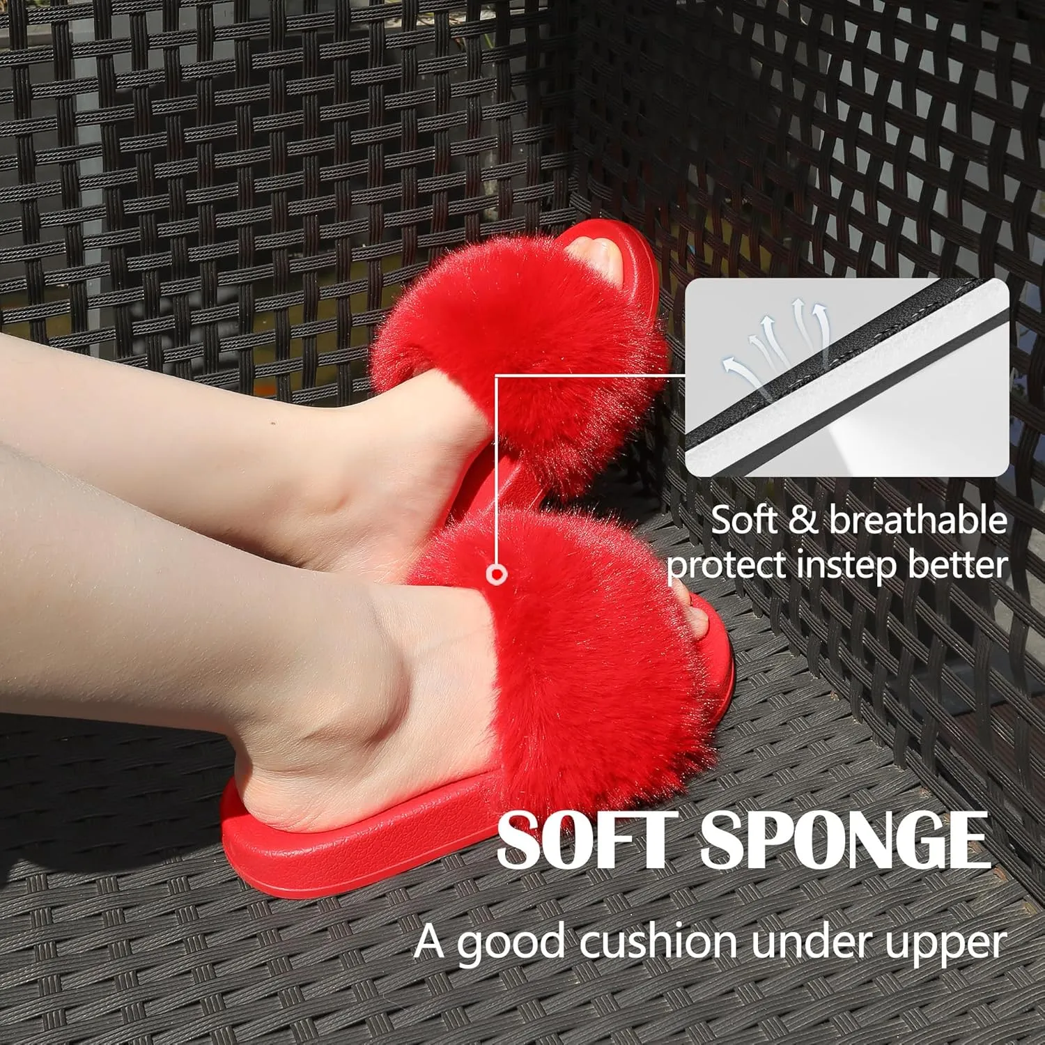 Women's Furry Slides Faux Fur Slides Fuzzy Slippers Fluffy Sandals Outdoor Indoor