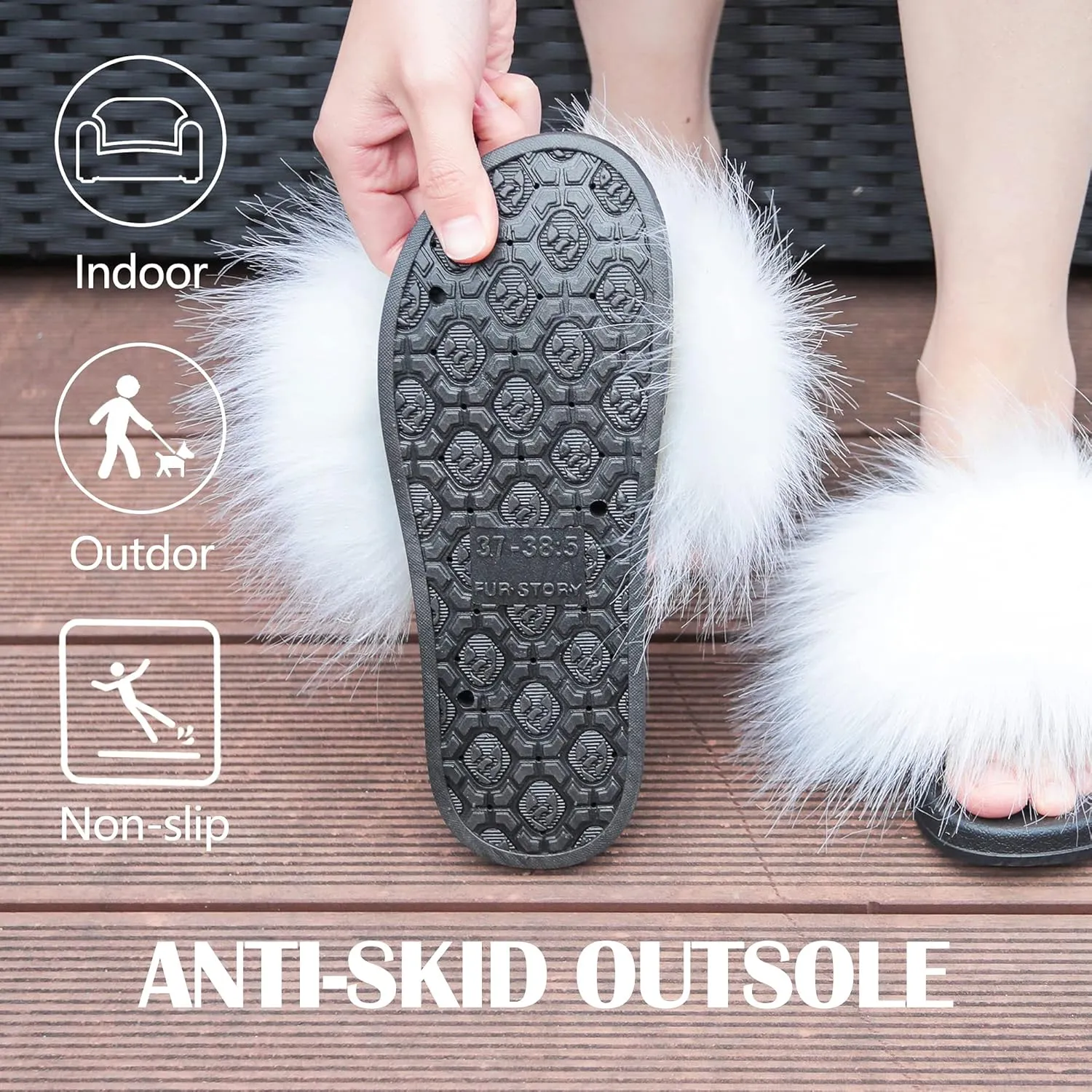 Women's Furry Slides Faux Fur Slides Fuzzy Slippers Fluffy Sandals Outdoor Indoor