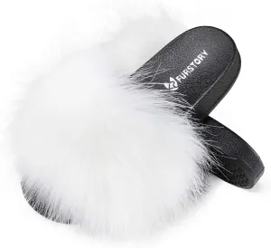 Women's Furry Slides Faux Fur Slides Fuzzy Slippers Fluffy Sandals Outdoor Indoor