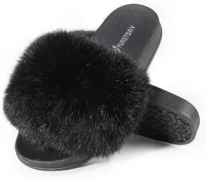 Women's Furry Slides Faux Fur Slides Fuzzy Slippers Fluffy Sandals Outdoor Indoor