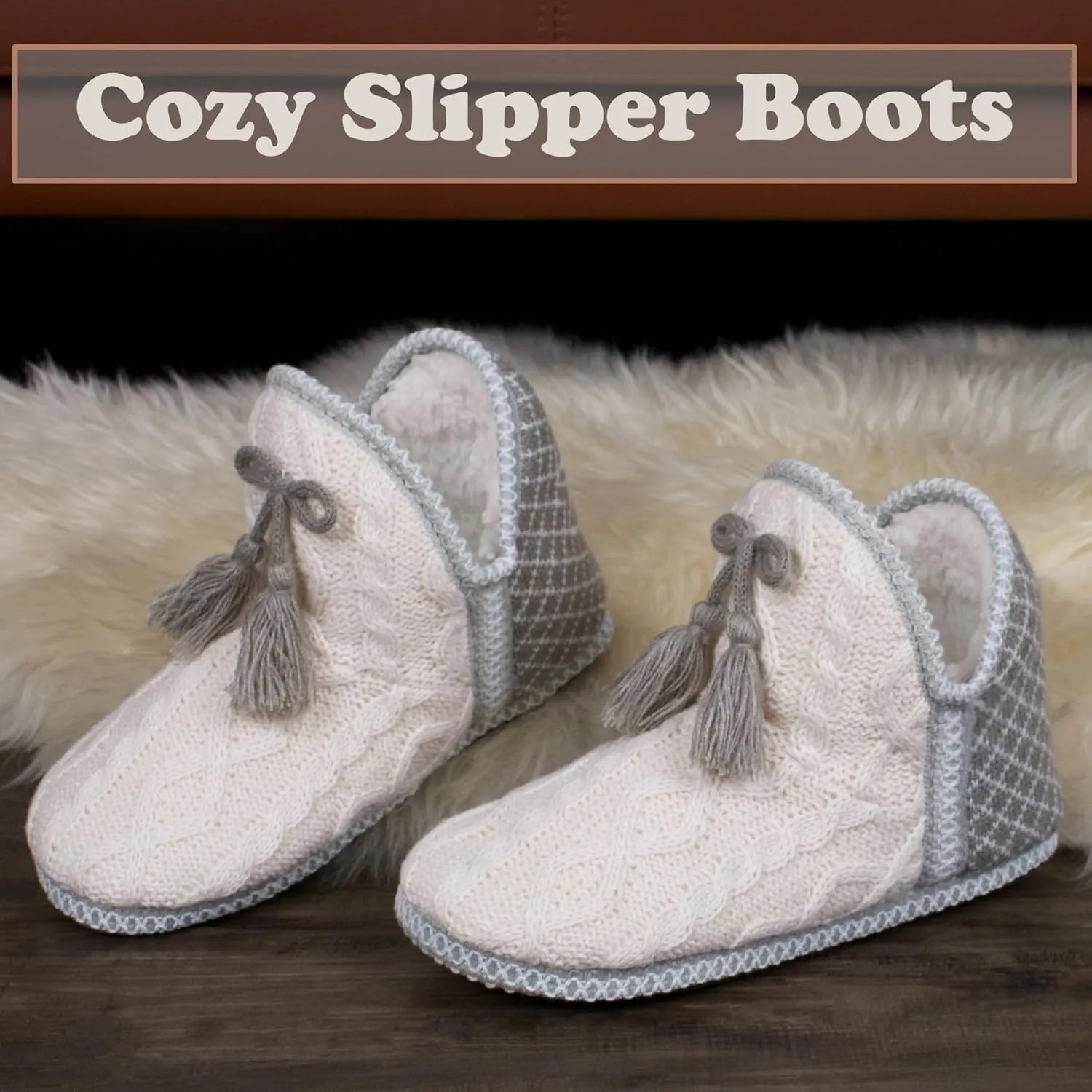 Women's Fuzzy Bootie Slippers, Plush Fleece & Memory Foam House Boots, Cozy Non-Slip Indoor/Outdoor Shoes