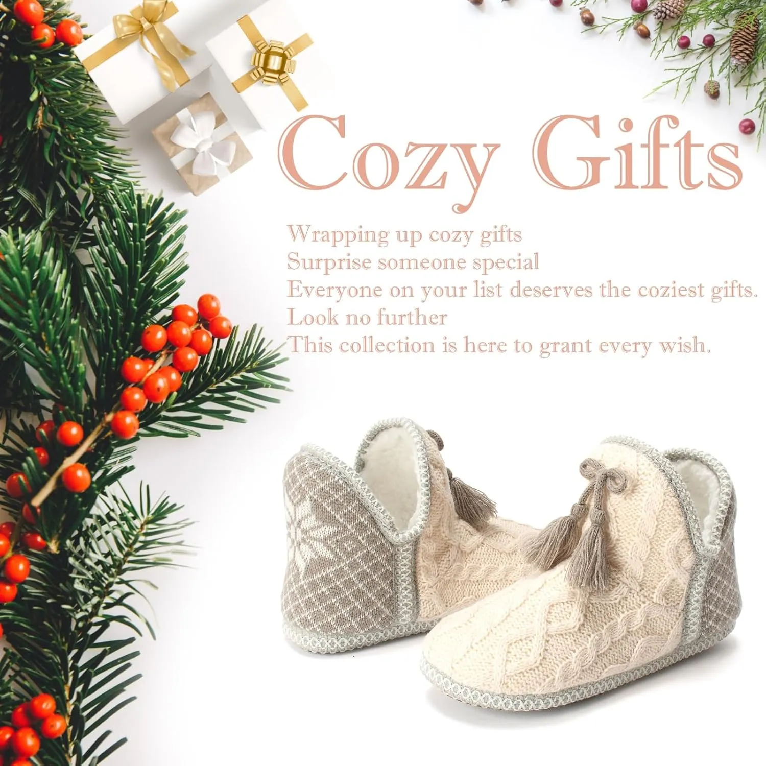 Women's Fuzzy Bootie Slippers, Plush Fleece & Memory Foam House Boots, Cozy Non-Slip Indoor/Outdoor Shoes
