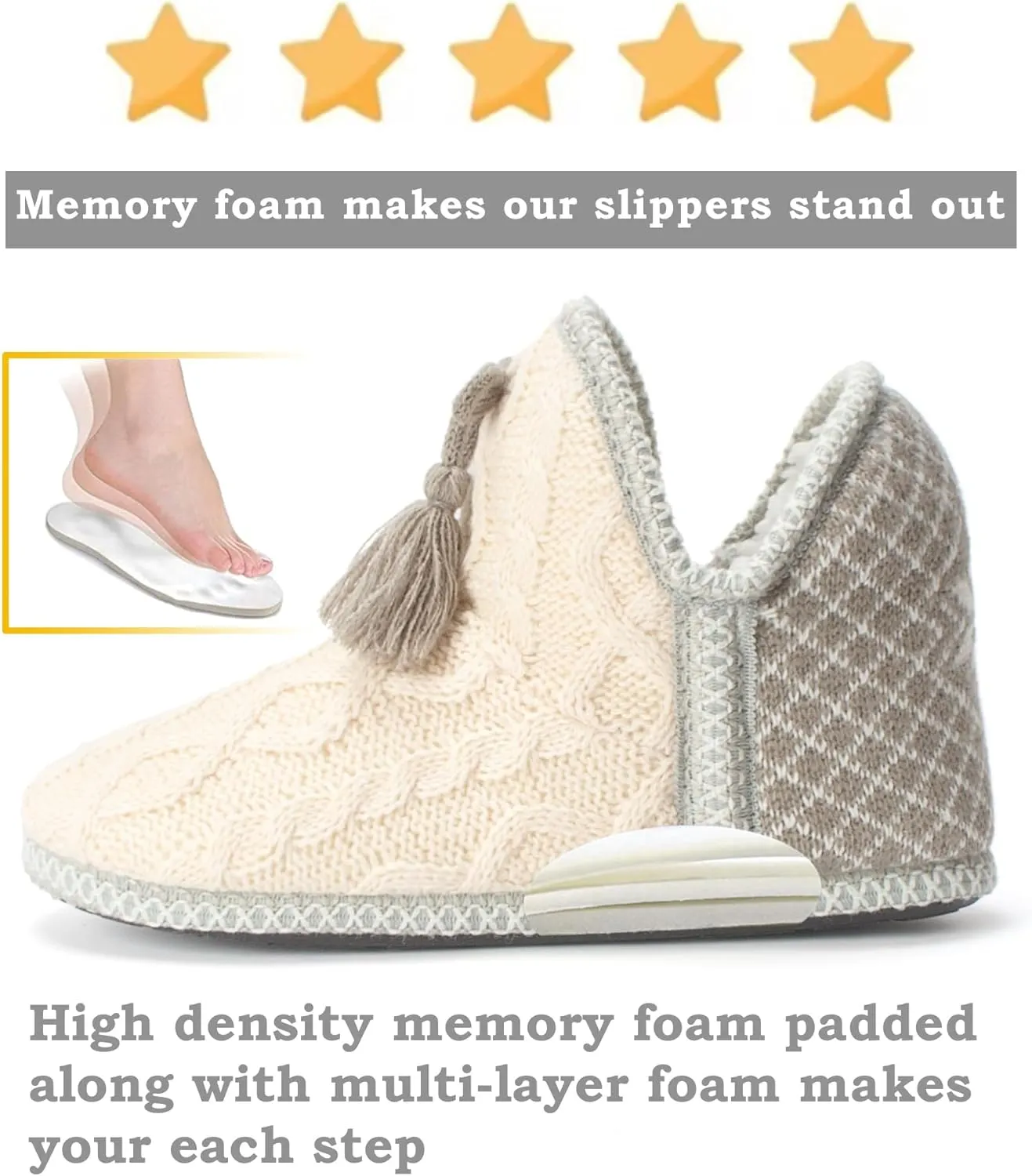 Women's Fuzzy Bootie Slippers, Plush Fleece & Memory Foam House Boots, Cozy Non-Slip Indoor/Outdoor Shoes