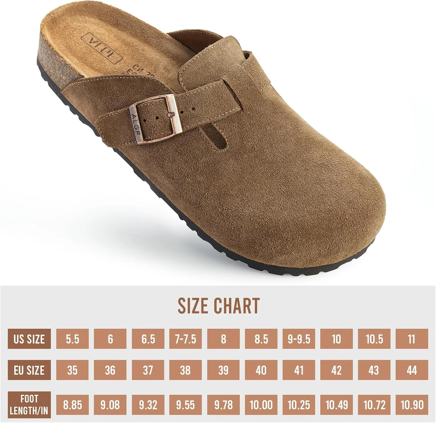 Women’s Genuine Suede Clogs for Women Slip-On Buckle Slides Women's Mules & Clogs Natural Rubber Cork Footbed Sandals Potato Shoes with Arch Support