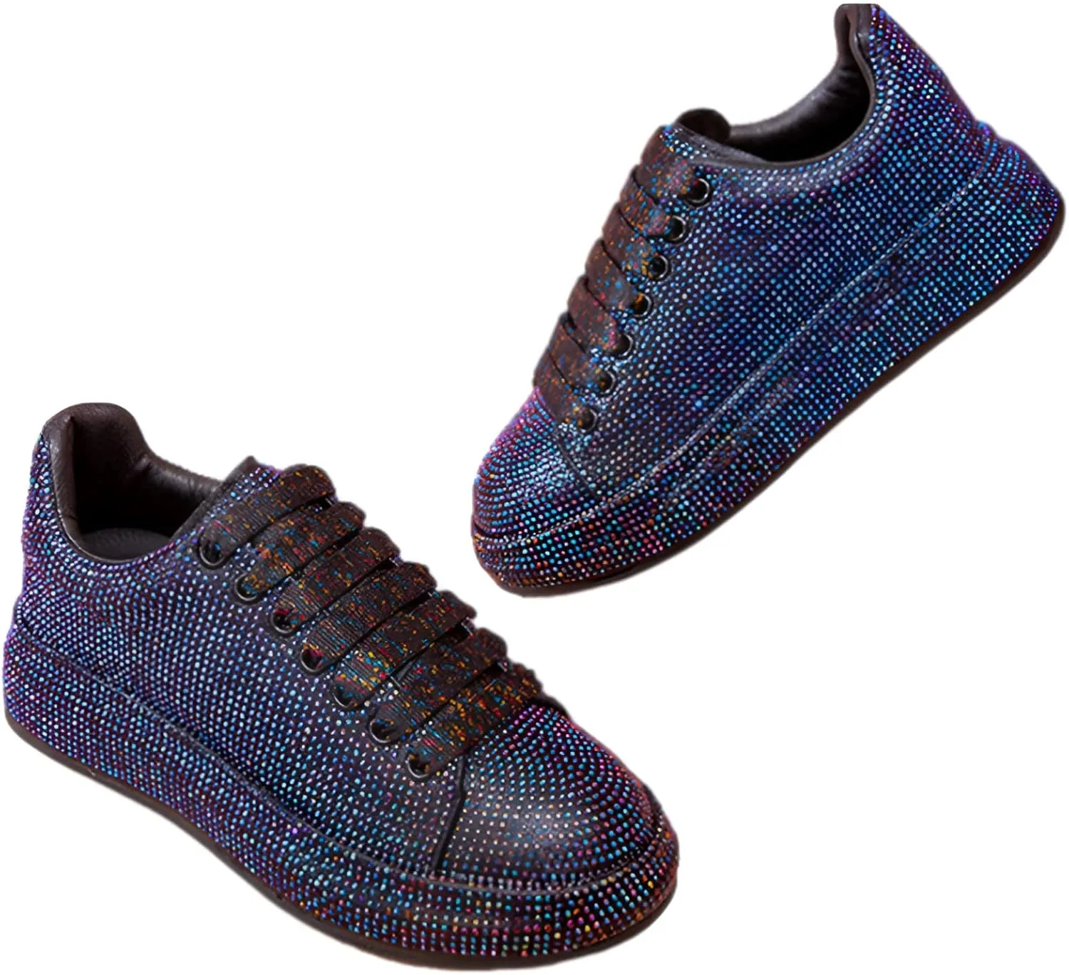 Women's Glitter Rhinestones Sneakers Gradient Colors Lace-Up Casual Platform Sports Shoes