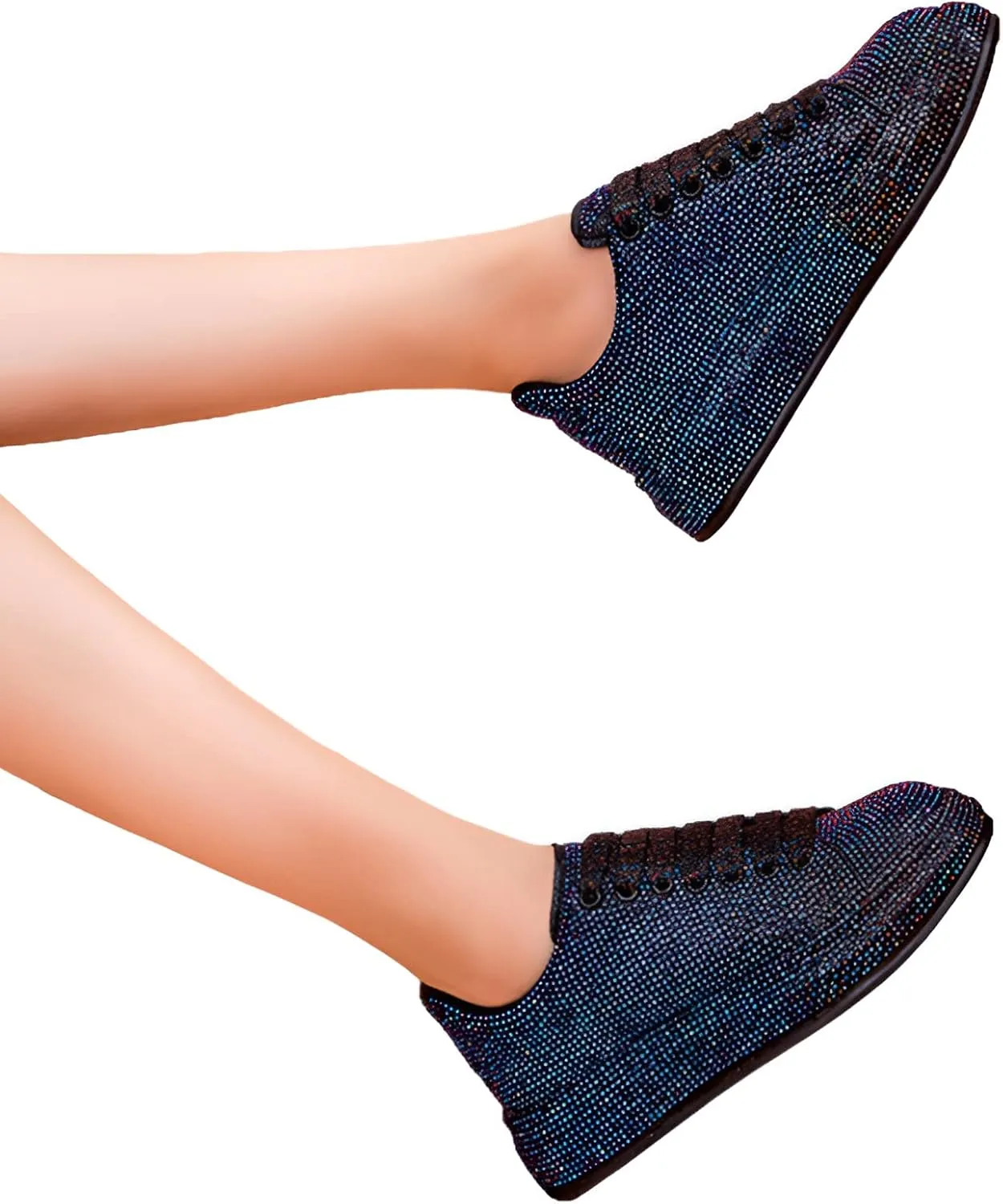 Women's Glitter Rhinestones Sneakers Gradient Colors Lace-Up Casual Platform Sports Shoes