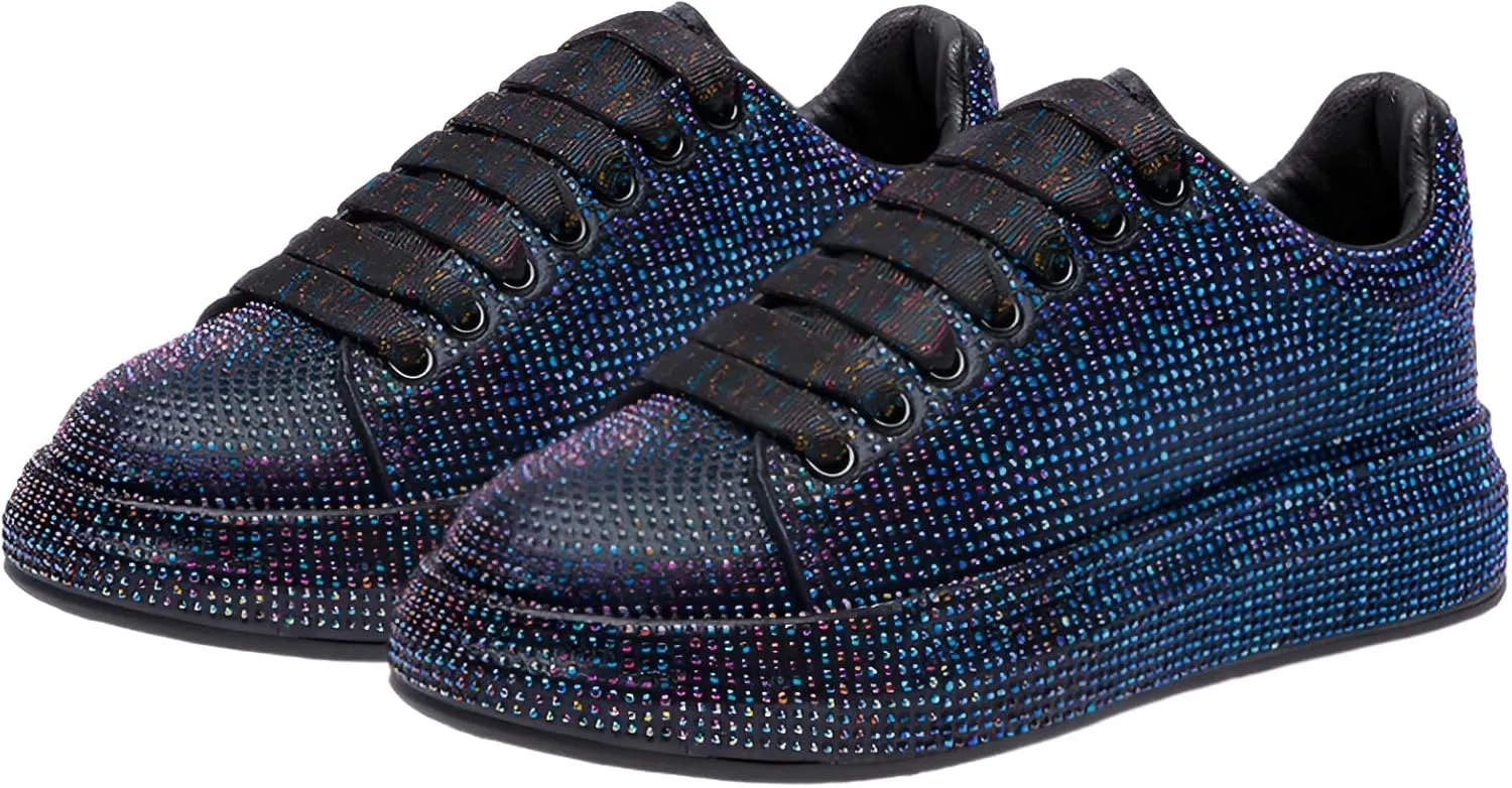 Women's Glitter Rhinestones Sneakers Gradient Colors Lace-Up Casual Platform Sports Shoes