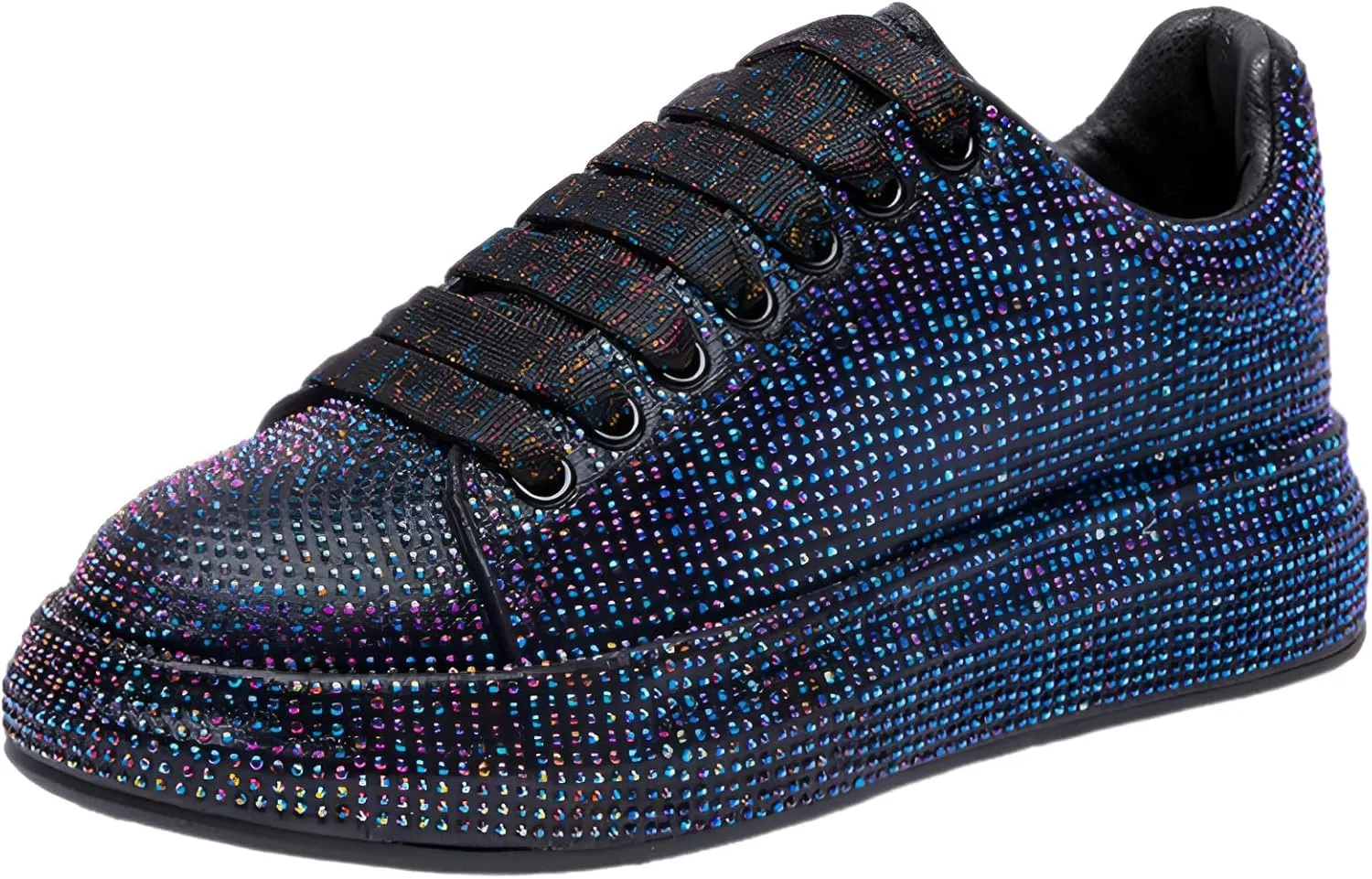 Women's Glitter Rhinestones Sneakers Gradient Colors Lace-Up Casual Platform Sports Shoes