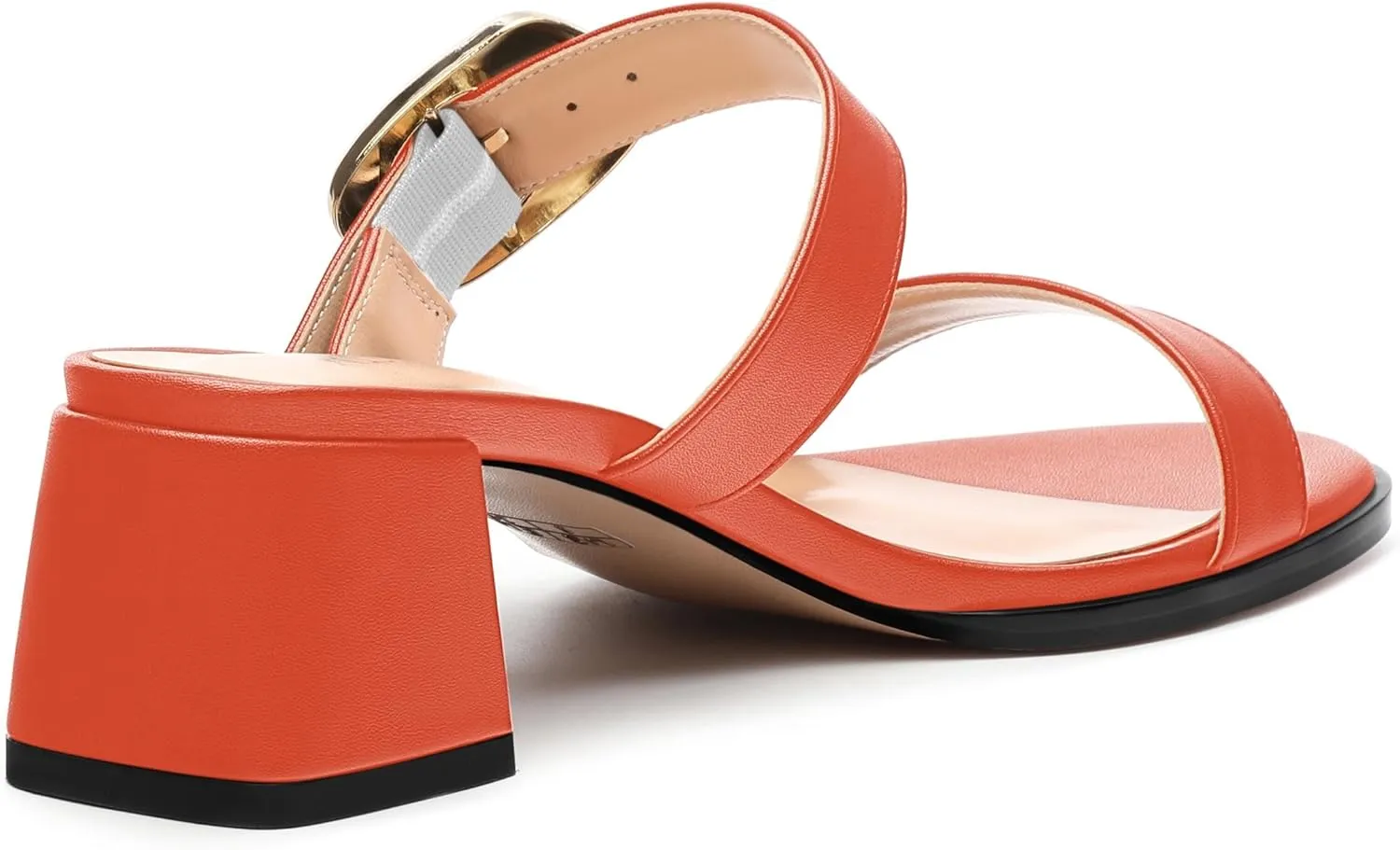Womens Heeled Sandals, Round Open Toe Low Heels, Fashion Buckle Slip On Solid Matte Sandals 2 inch