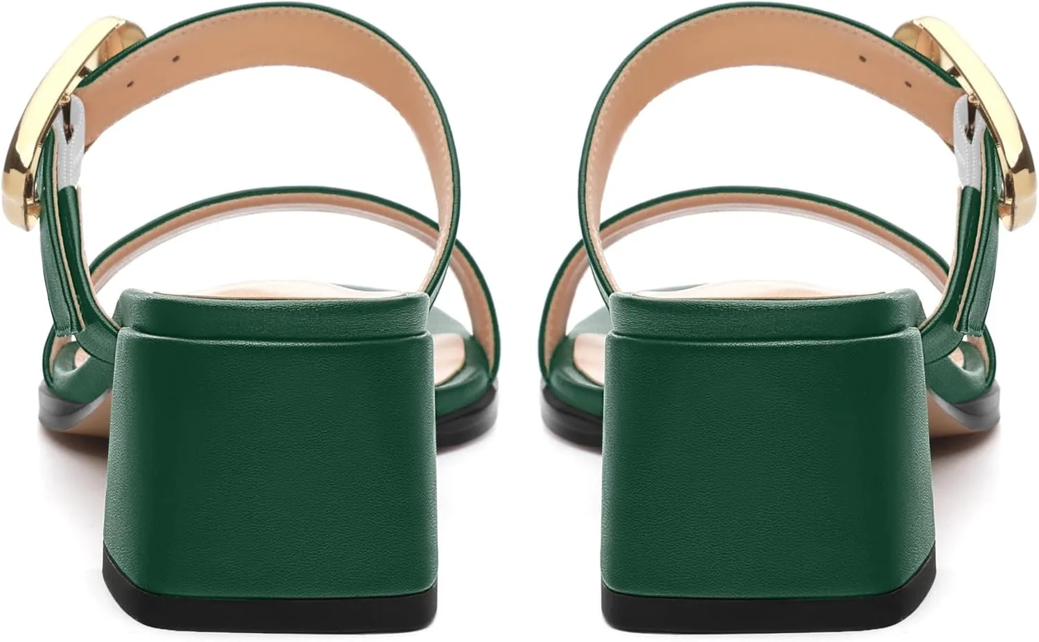 Womens Heeled Sandals, Round Open Toe Low Heels, Fashion Buckle Slip On Solid Matte Sandals 2 inch