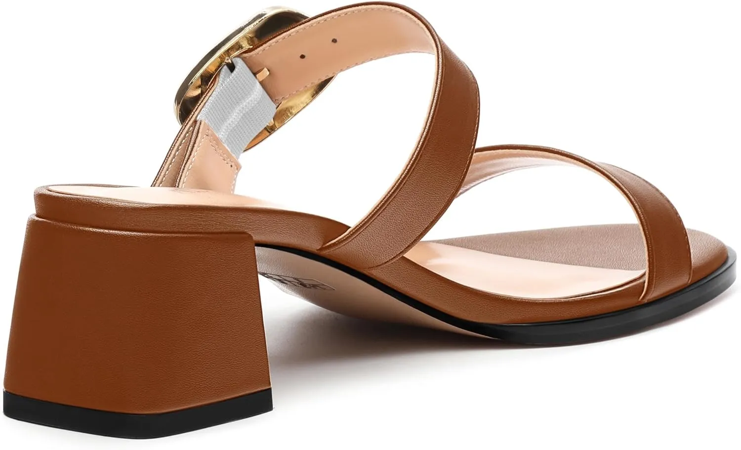 Womens Heeled Sandals, Round Open Toe Low Heels, Fashion Buckle Slip On Solid Matte Sandals 2 inch
