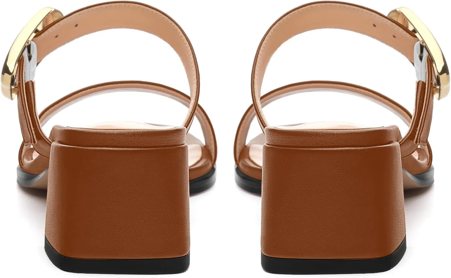 Womens Heeled Sandals, Round Open Toe Low Heels, Fashion Buckle Slip On Solid Matte Sandals 2 inch