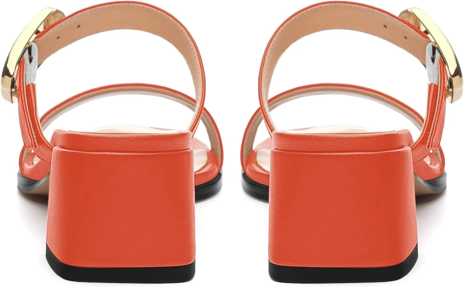 Womens Heeled Sandals, Round Open Toe Low Heels, Fashion Buckle Slip On Solid Matte Sandals 2 inch