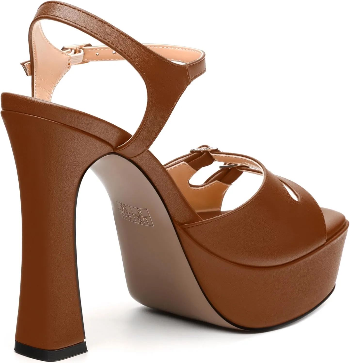 Women's High Heel Platform Sandals - Open Square Toe Block Heels, Adjustable Ankle Strap Buckle, Chic Solid Color Dress Shoes for Weddings, Parties, Daily Wear